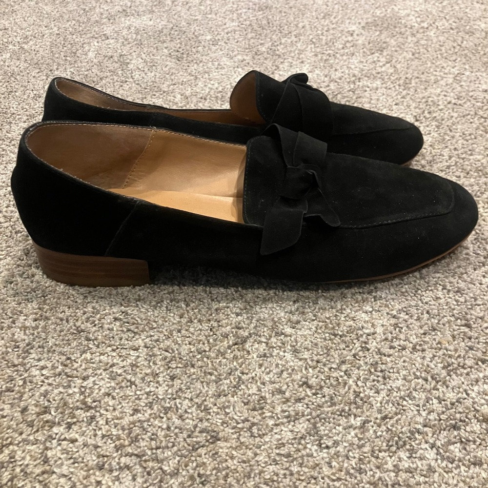 Franco Sarto Arthur Black Suede Bow Loafer Women 9.5M Leather Flats Quiet Luxury
